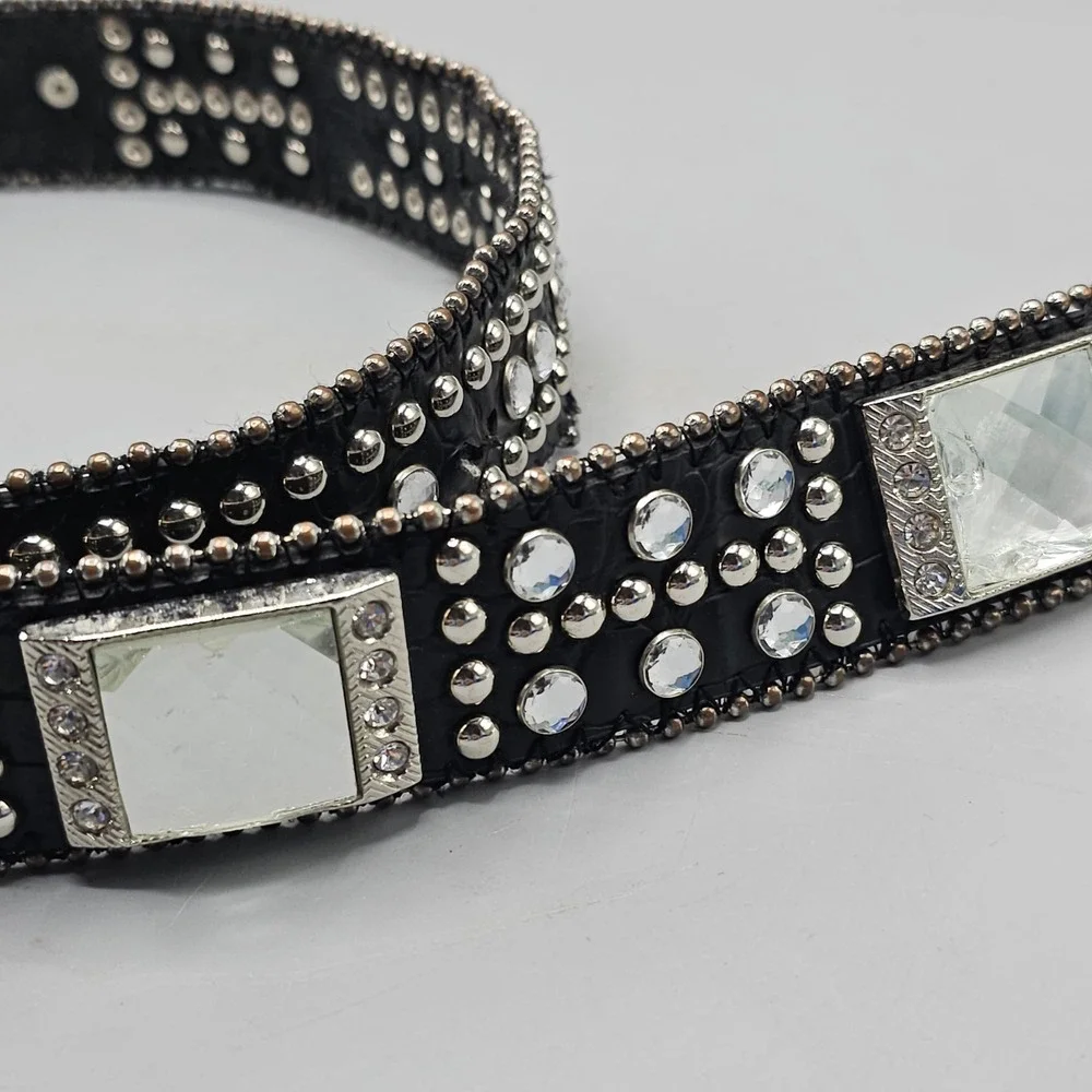 Vintage Western Embellished Rhinestone Black  Y2K  Beaded Punk Grunge Size 34